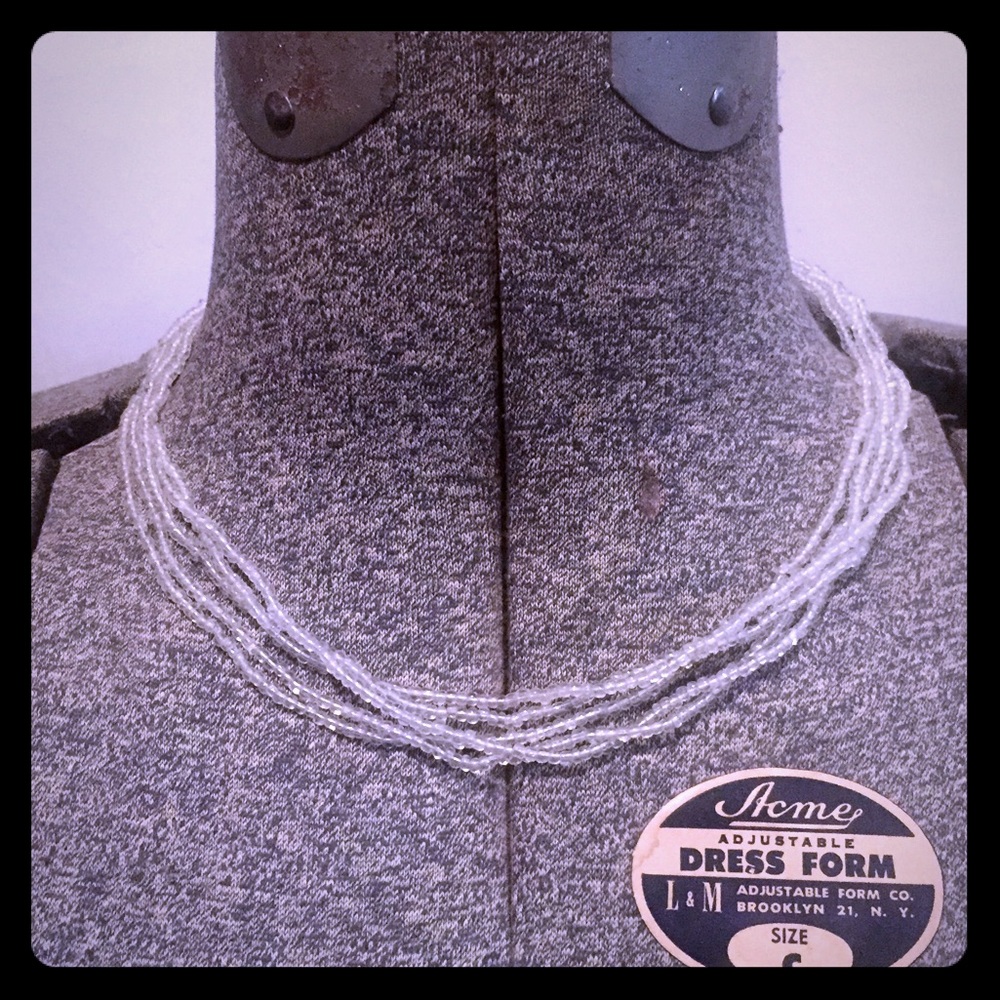 18” Vintage Multi Strand Clear Glass Bead Necklace